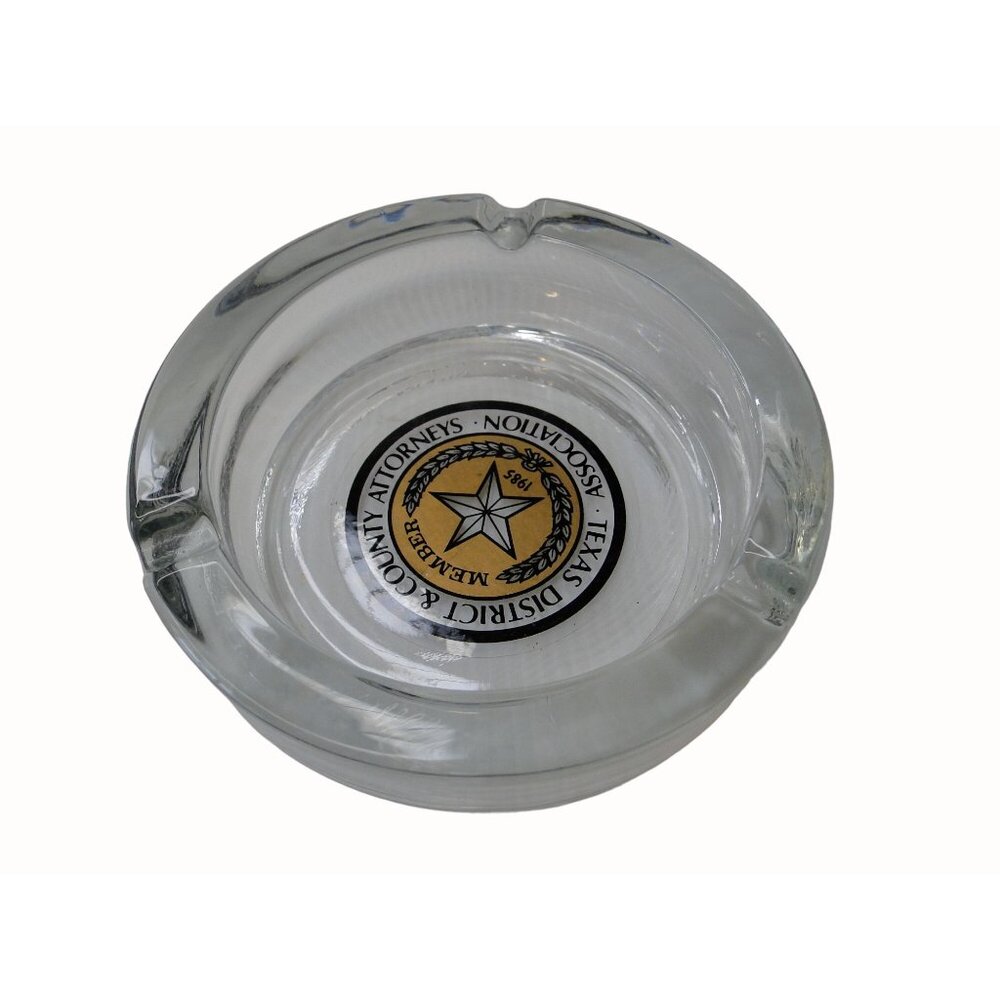 Vintage 1985 Texas District & County Attorneys Association Glass Ashtray Logo